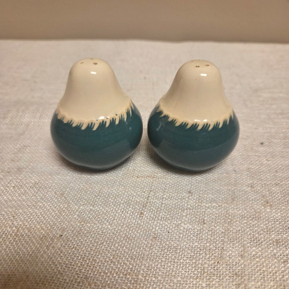 Vintage Teal and Cream Ceramic Pear Salt and Pepper Shakers Set with Corks